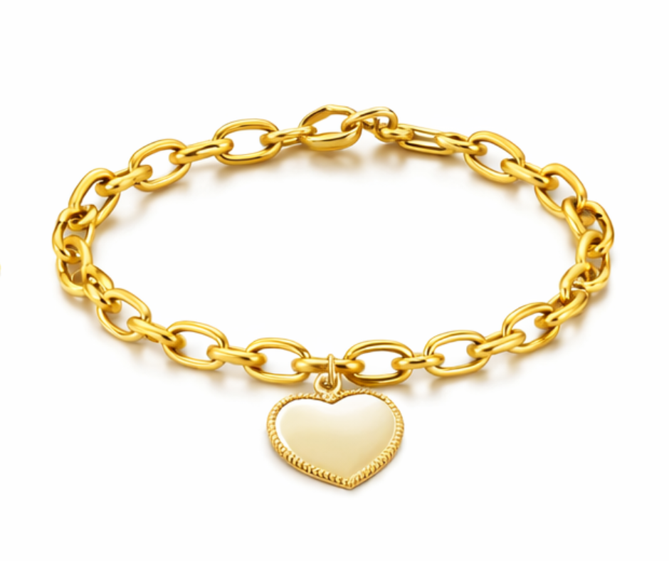 Gold Edge Heart Charm Chain Bracelet 18k Gold Plated