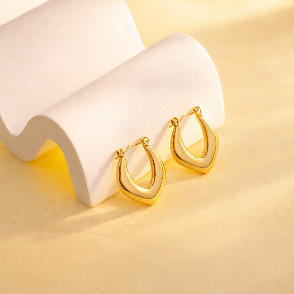 Waterproof Gold Teardrop Hoop Earrings 18K Gold Plated