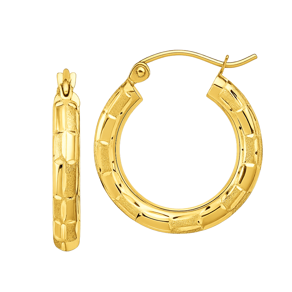 Waterproof Diamond-Cut Textured Gold Hoop Earrings