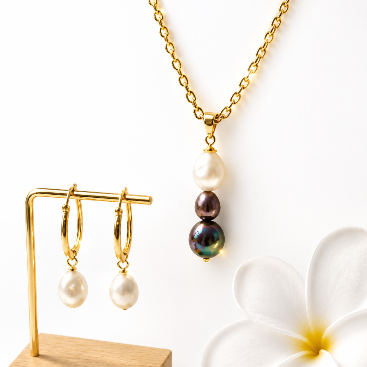 Golden Hour Horizon: Multi-Tone Pearl & Gold Jewelry Set