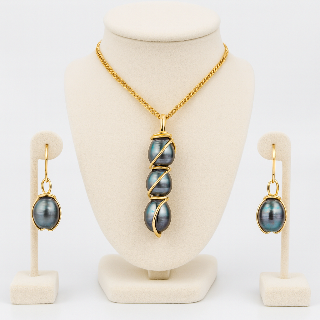 Caged Triple Tahitian Pearl Set