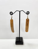 CREAM STRAIGHT CARVED COCONUT DESIGN STATEMENT EARRINGS