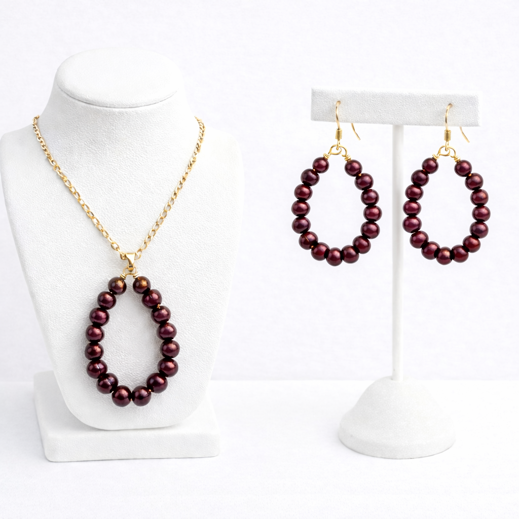Ruby Luxe Pearl Set – Statement Necklace & Drop Earrings