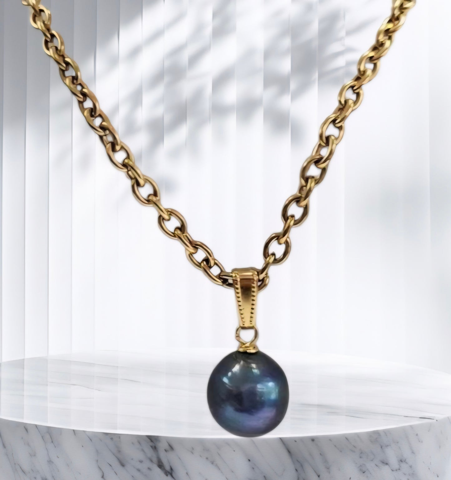 Tahitian Round Baroque with non tarnish and waterproof gold chain