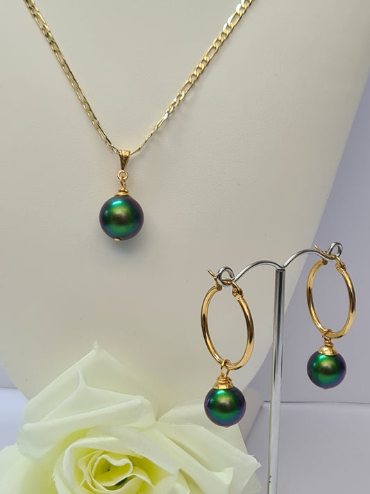 Rayla - Lustre Iridiscent Green Premium Swarovski Pearl Set