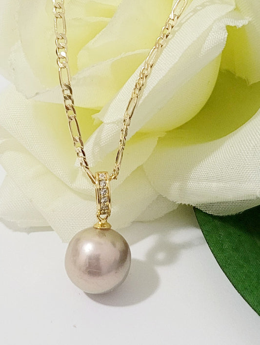 KERRYANE - 925 Stamped Gold Filled Natural Edison Champagne Tone Pearl Pendant Necklace