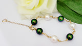 Belle Bracelet - 12mm Green & White Duo Swarovski Pearls