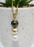 MANIA - Premium Mixtures of Natural Black Pearls and Gold n White Swarovski Necklace