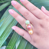 ATHENA - Multicoloured 3 Premium Seashell Pearl Ring - Hammered Style