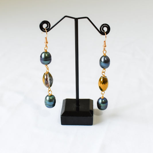 GIOVANNA EARRINGS - Natural Black Drop Pearl Earrings With Gem - Multicolour Variety