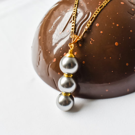 ECLIPSE - Grey Swarovski Pearl Necklace - 14k Goldfilled