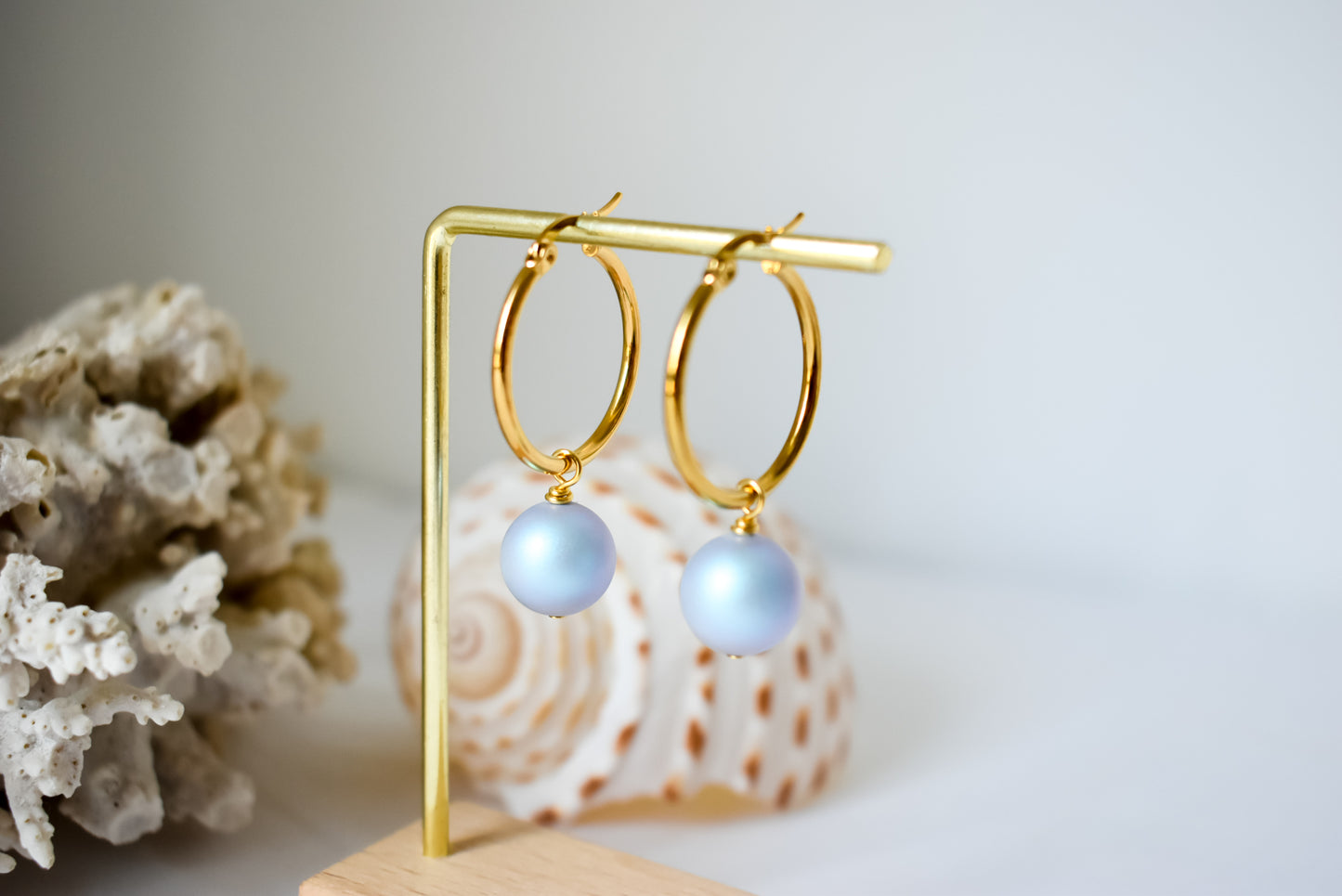LILLIAN EARRINGS - Iridescent Light Blue - Premium Swarovski Pearl Earrings