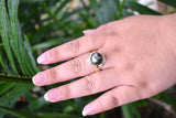 LAURA - 925 Sterling Silver Tahitian Pearl Ring Gold Band