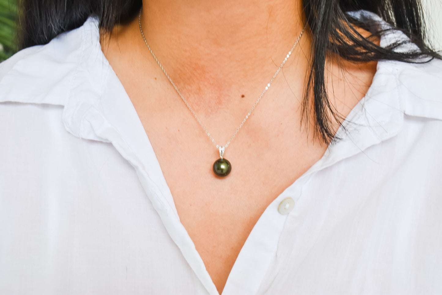 SINGLE DROP TAHITIAN PENDANT (13MM) NECKLACE - 925 Sterling Silver