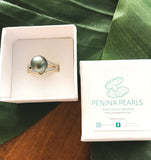 Gorgeous Kiara -Authentic Tahitian Smooth Round Pearl Ring