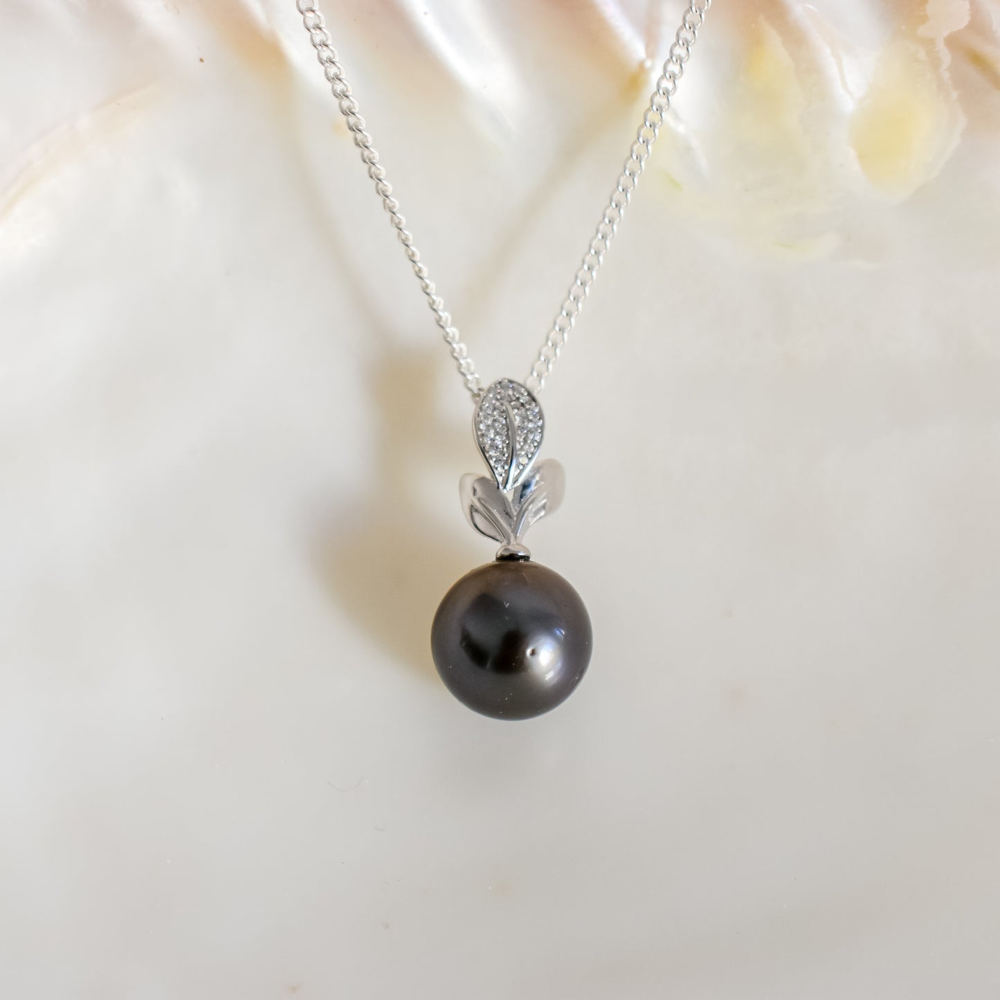 LEAF TAHITIAN PENDANT (13-14MM) NECKLACE - 925 Sterling Silver