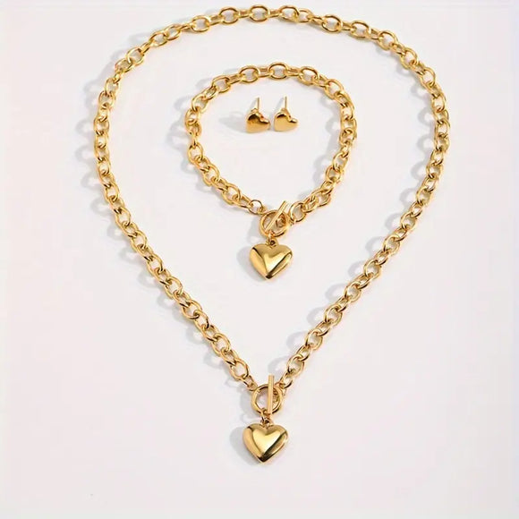 Stainless Steel Heart Jewelry Set forWomen