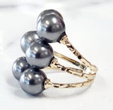 Black six pearl GOLDFILLED Engrave Ring