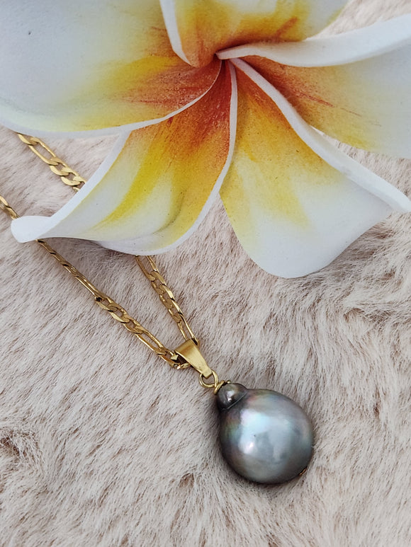 Teardrop Natural Tahitian Pearl Necklace - 14k GF
