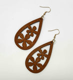 BROWN TAPA FLOWER TEARDROP DESIGN STATEMENT EARRINGS