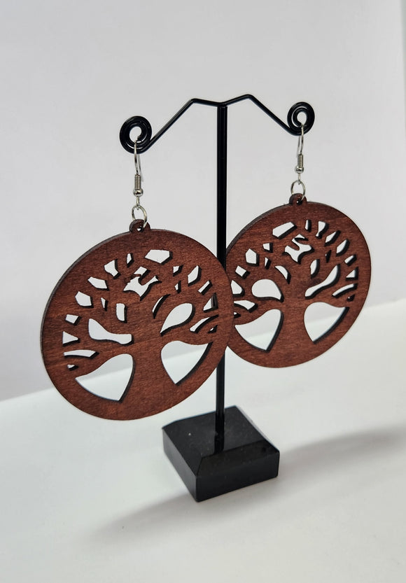 BROWN TAPA TREE CIRCLE DESIGN STATEMENT EARRINGS