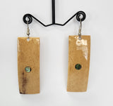 CREAM RECTANGLE CARVED COCONUT DESIGN STATEMENT EARRINGS