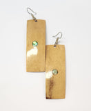 CREAM RECTANGLE CARVED COCONUT DESIGN STATEMENT EARRINGS