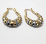 GOLD AND SILVER OVAL WITH CLAM LIKE INDENTS HOOP DESIGN STATEMENT EARRINGS