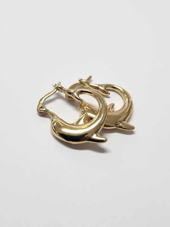 GOLD CIRCLE HOOP DOLPHIN DESIGN STATEMENT EARRINGS