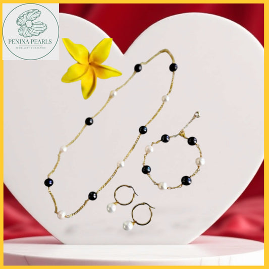 Premium & Natural Mulitple Pearls Sets (Black & White)