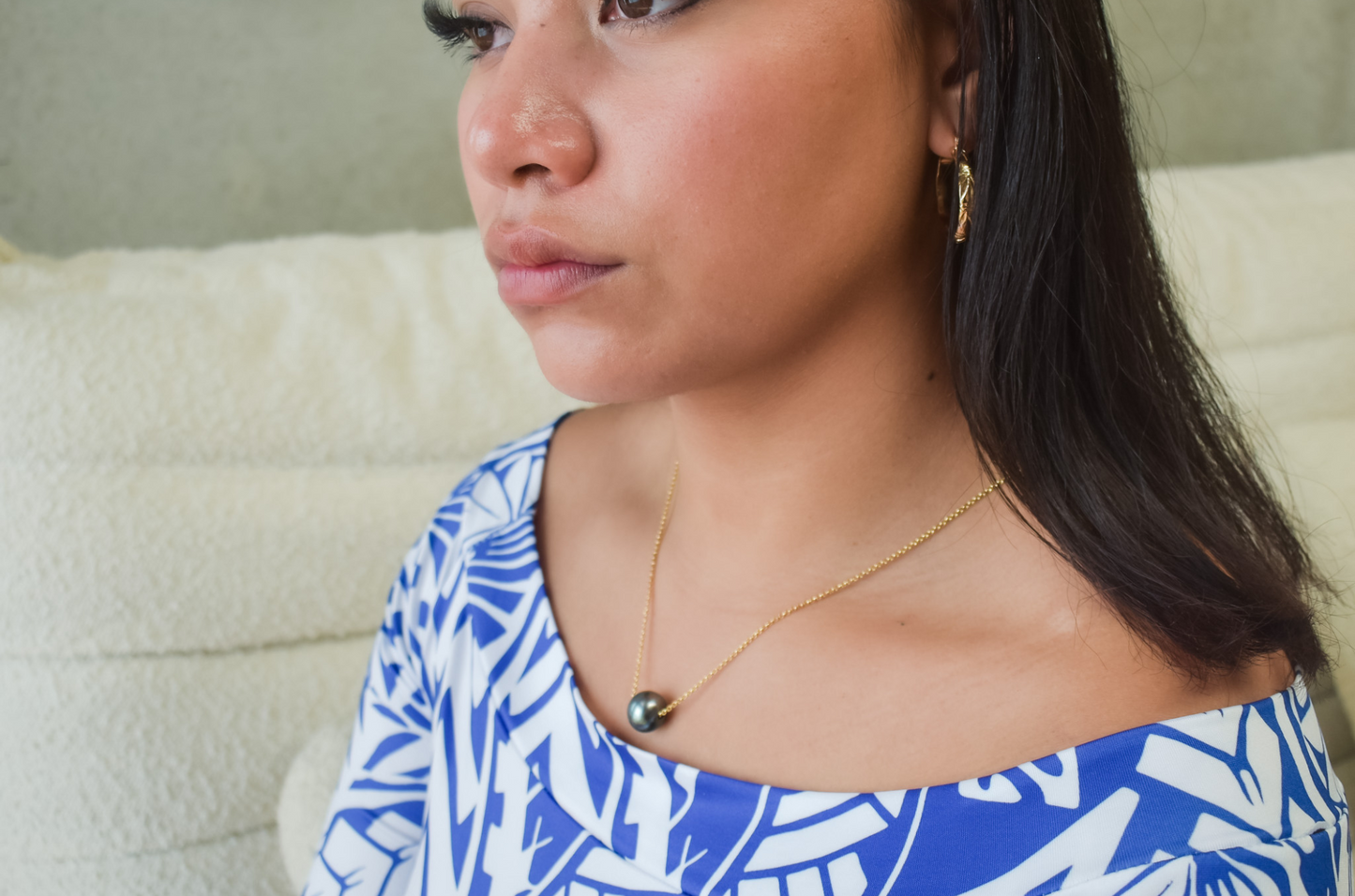 KYRA - GENUINE TAHITIAN PEARL FLOATER NECKLACE - 14K GF