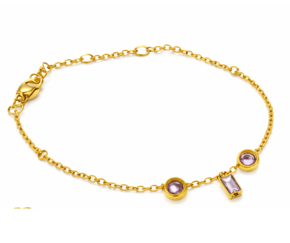 Gold Minimal Pink Charm Chain Bracelet 18k Gold Plated