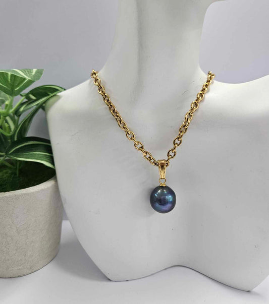 TEHANI - Tahitian Baroque with gold bead pearl necklace