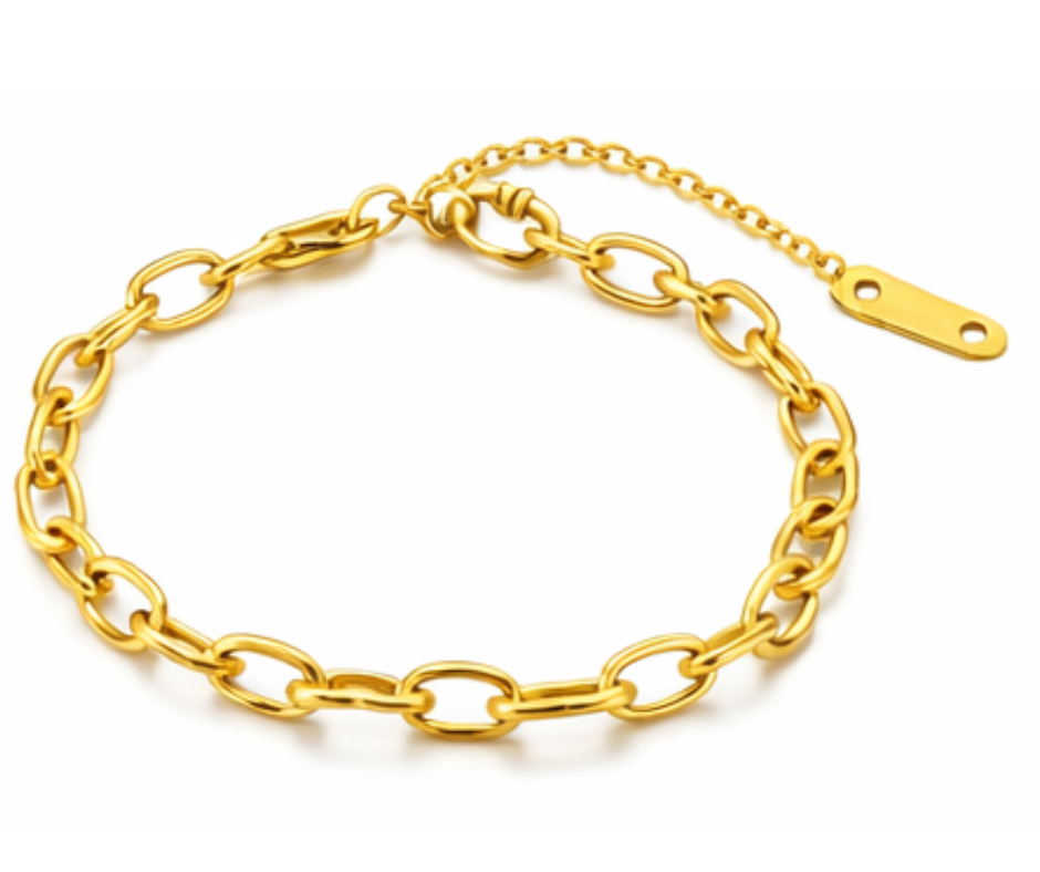 Gold Oval Link Chain Bracelet 18k Gold Plated