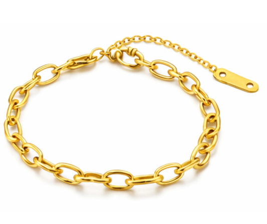 Gold Oval Link Chain Bracelet 18k Gold Plated