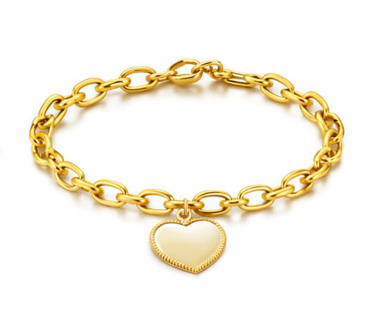 Gold Edge Heart Charm Chain Bracelet 18k Gold Plated