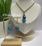 Zoe - Blue Gem Stone with Tahitian Pearl Set