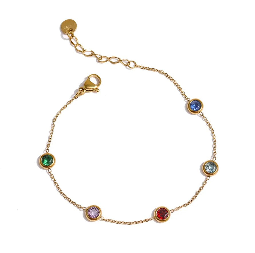 Gold Multicolour Birthstone Chain Bracelet 18k Gold Plated