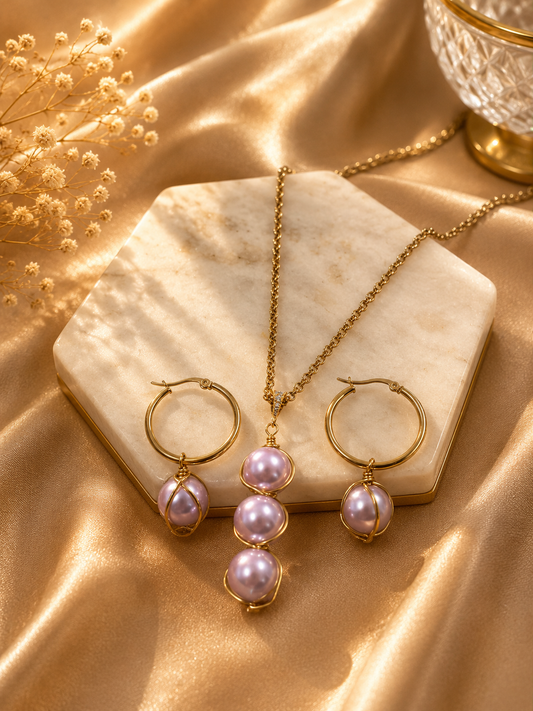 Light Pink 3 Pearl Caged Set