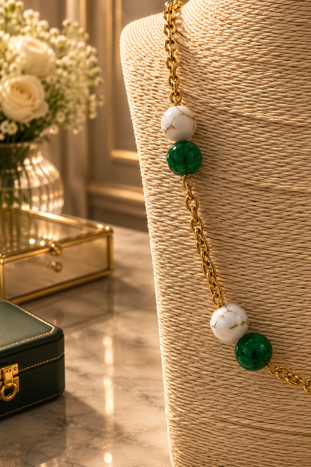 Green & White Marble Gem Stone Full Set