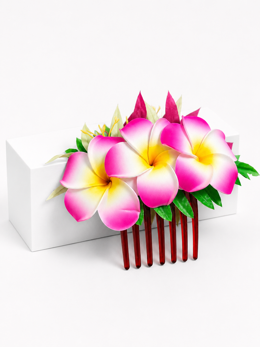 Pink Flower Hair Comb