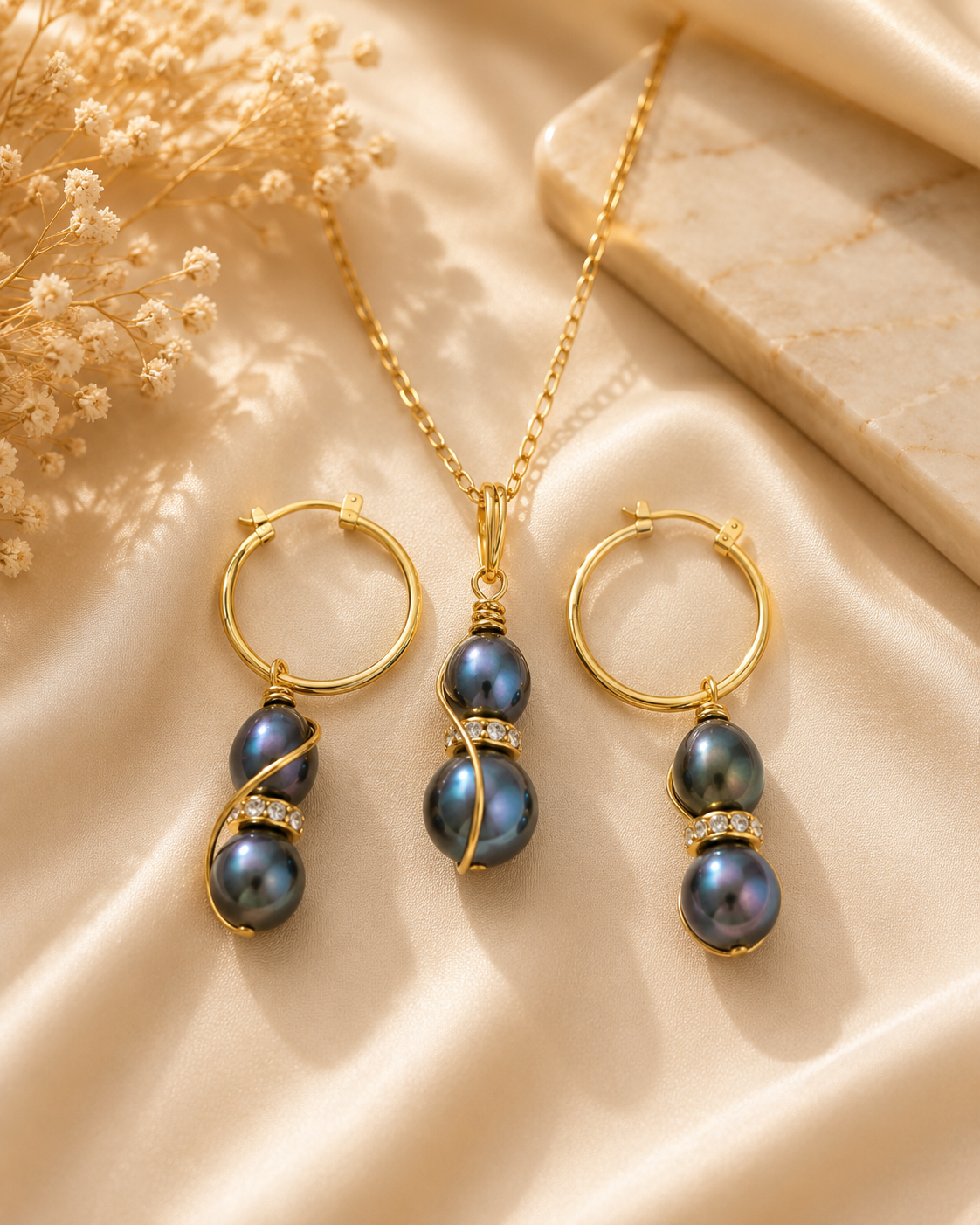 Duo Tahitian Pearl Caged Set