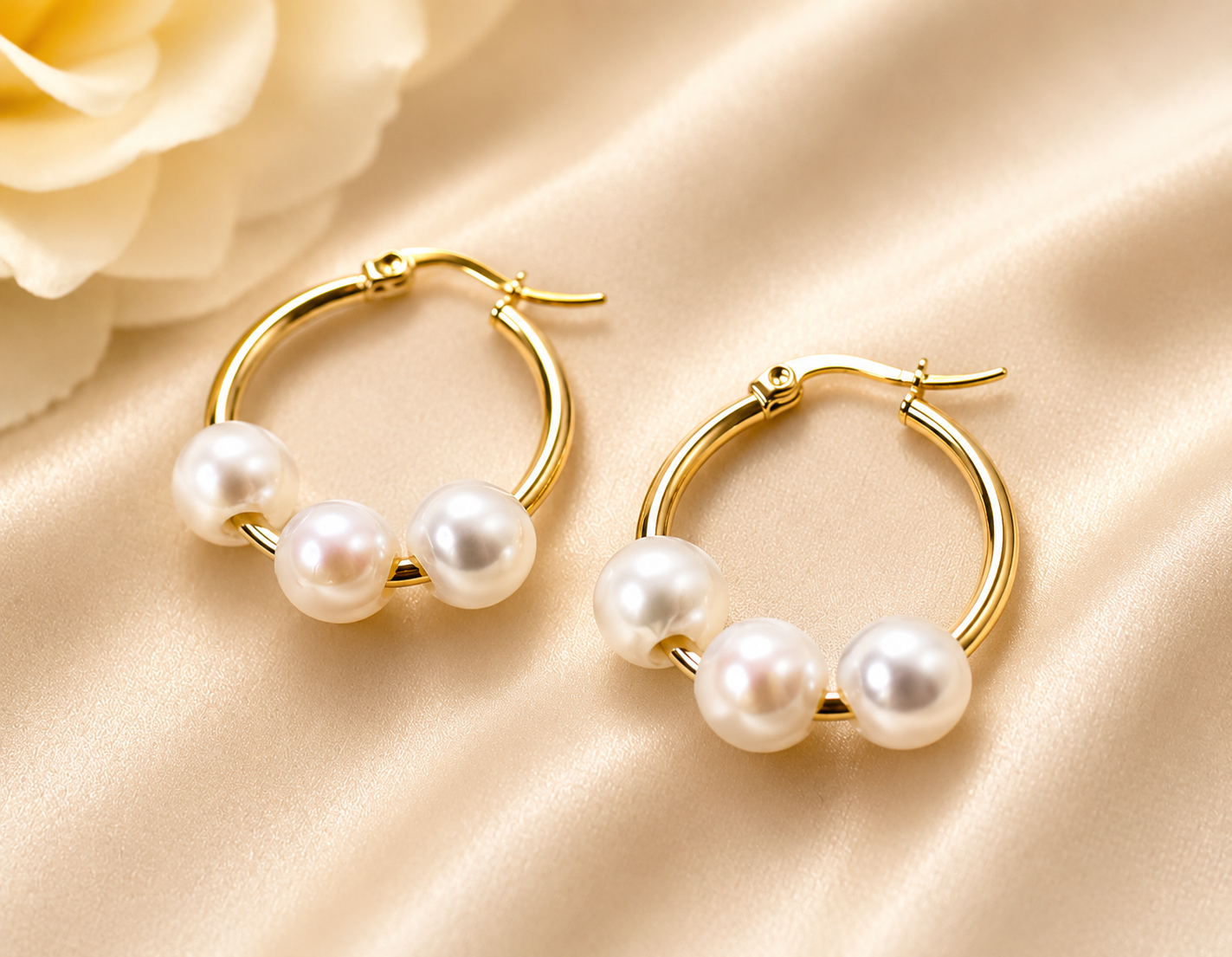 LUISA - NATURAL WHITE PEARLS x 14K GOLDFILLED MINI HOOP EARRINGS
