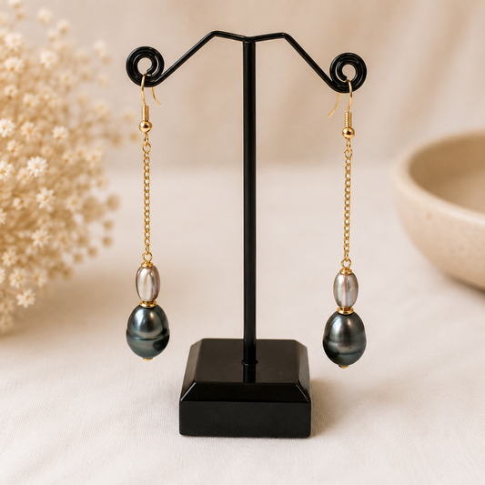 LIAH - Natural Black Drop Pearl Earrings