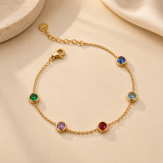 Gold Multicolour Birthstone Chain Bracelet 18k Gold Plated