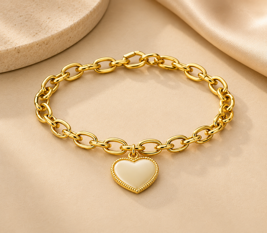 Gold Edge Heart Charm Chain Bracelet 18k Gold Plated