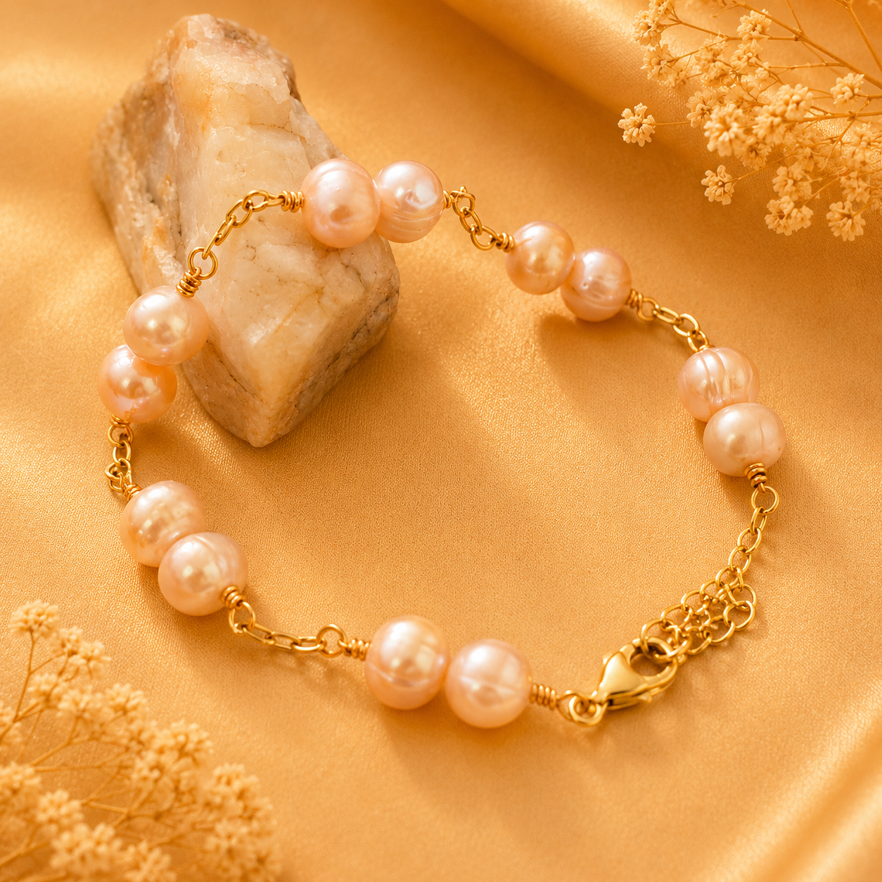 LADY PINK -Natural Baroque Pink Freshwater Pearl Bracelet