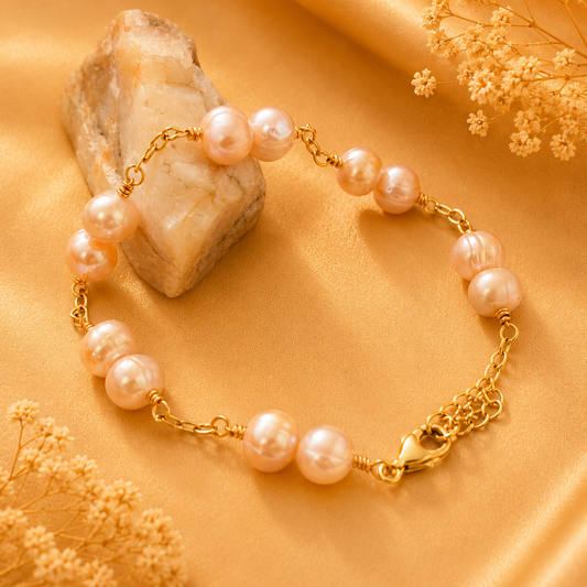 LADY PINK -Natural Baroque Pink Freshwater Pearl Bracelet