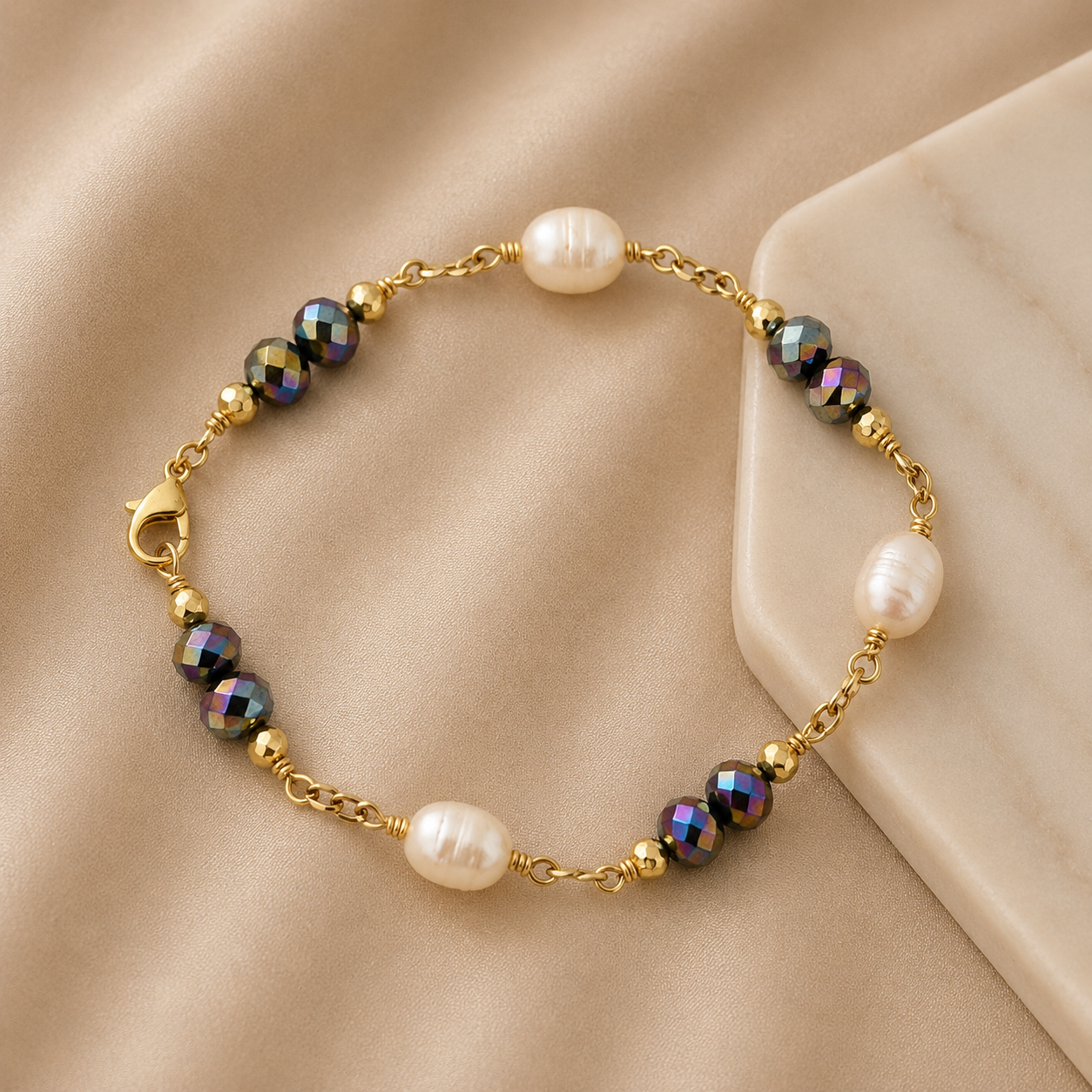Norah - Off-white Freshwater Pearl Bracelet mixed with opal