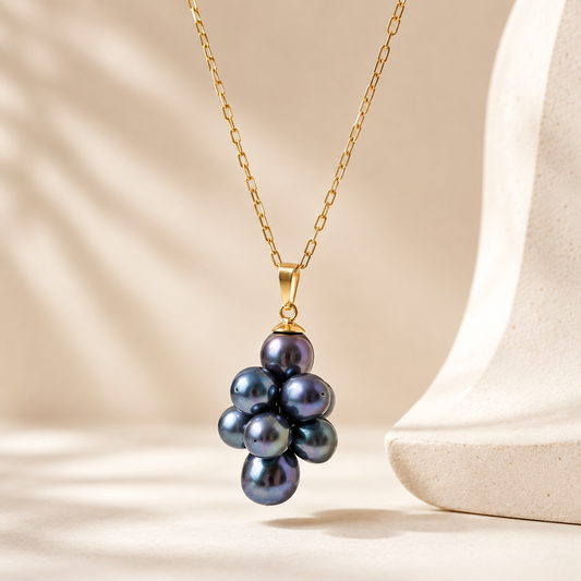 "Gabrielle Elegance – Grape Cluster Black Pearl Set”